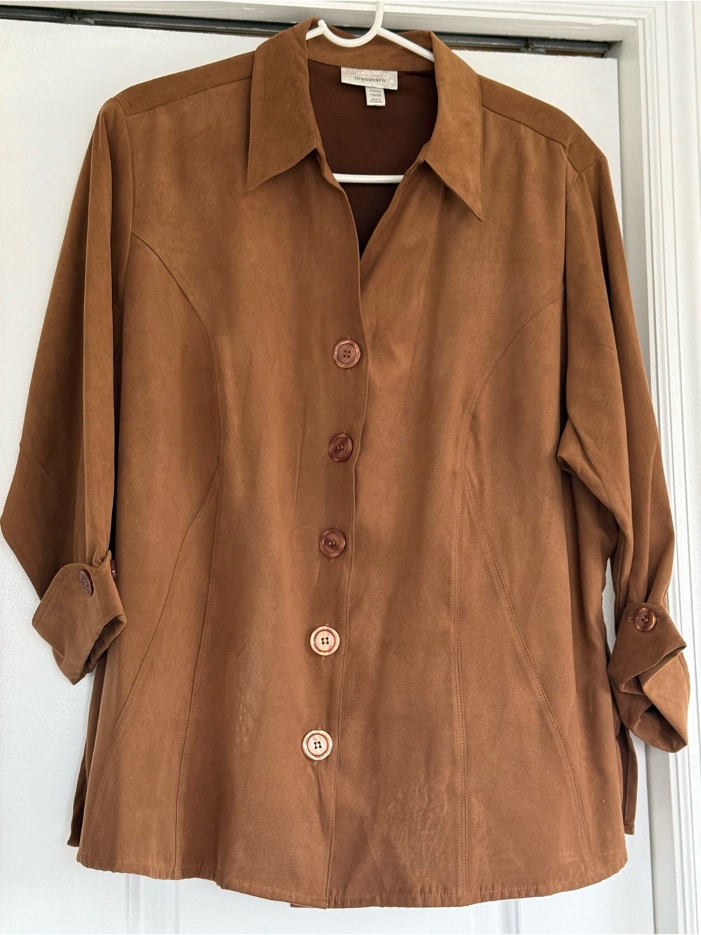 dressbarn Suede Button-Front Jacket - Cognac Brown
